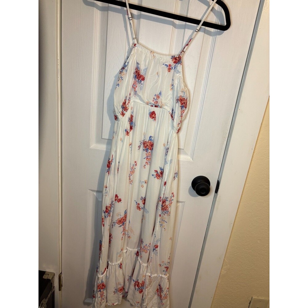 Blue Motion Floral Spaghetti‑Strap Maxi Dress – Size M